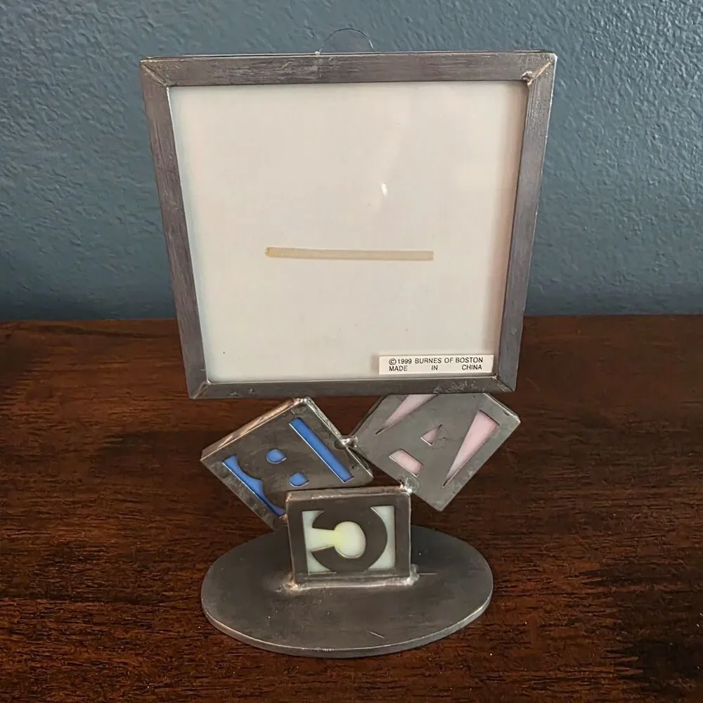 Vintage Carr Stained Glass Picture Frame Baby shower ABC Blocks 3.5